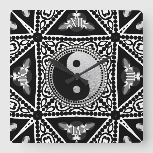 YinYang Balance Deine Zeit Quadratische Wanduhr (Vorderseite)