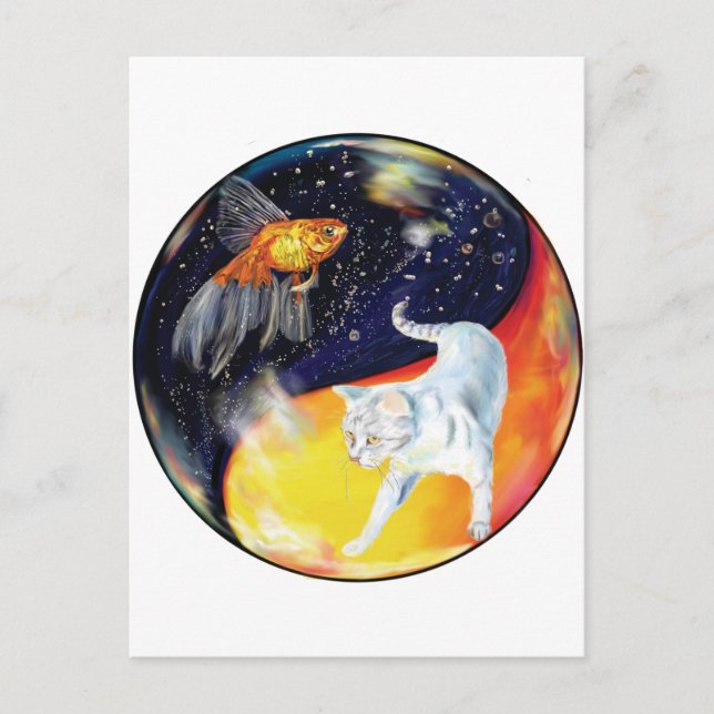 YinYang Fish and Cat - Color Postcard Postkarte (Vorderseite)
