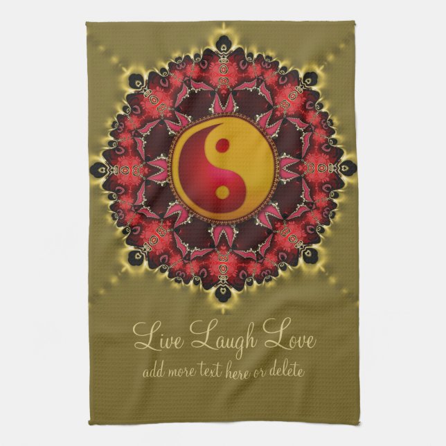 YinYang Red+Gold Mandala Neues Zeitalter Handtuch (Vertikal)