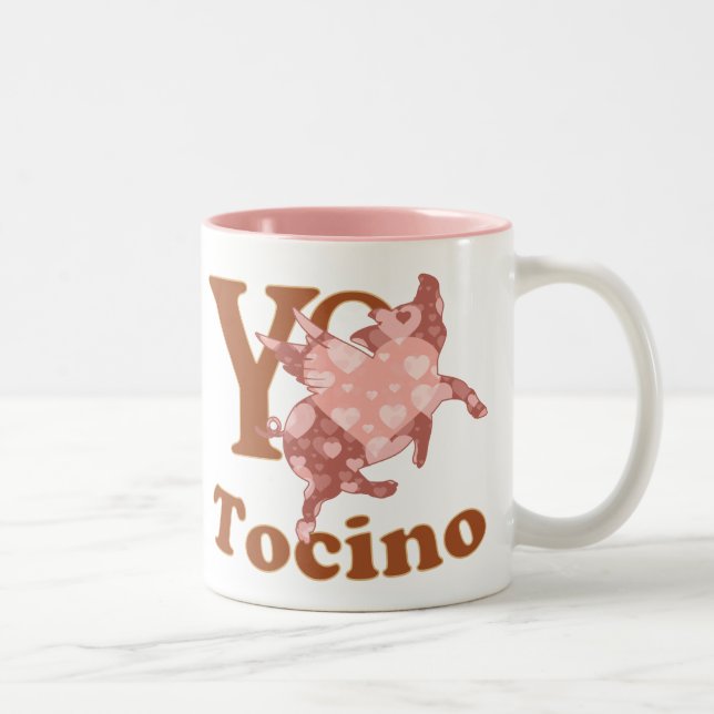 Yo Amo Tocino Spanisch I LIEBE BACON Flugschwein Zweifarbige Tasse (Rechts)