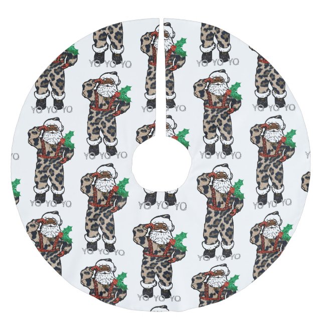Yo Black Santa Polyester Weihnachtsbaumdecke (Vorderseite)