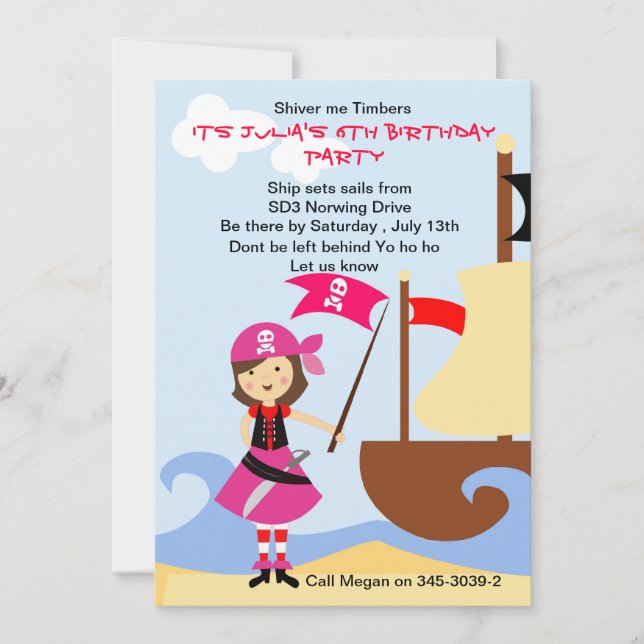 Yo Ho Pink Pirate Anniversaire invitation (Devant)