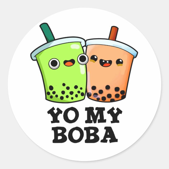 Yo My Boba Funny Boba Tea Pun Runder Aufkleber (Vorderseite)
