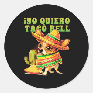 Yo Quiero Taco Chihuahua Dog Vintag Funny Bell Runder Aufkleber