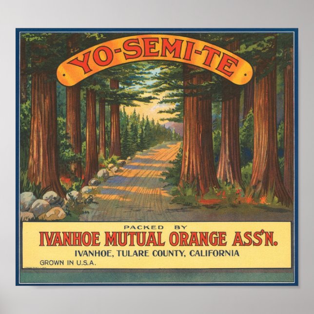 YO-SEMI-TE Vintage Fruit Crate Label Poster (Vorne)