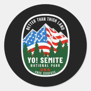 Yo Semite National Park Funny American Flag Thigh Runder Aufkleber