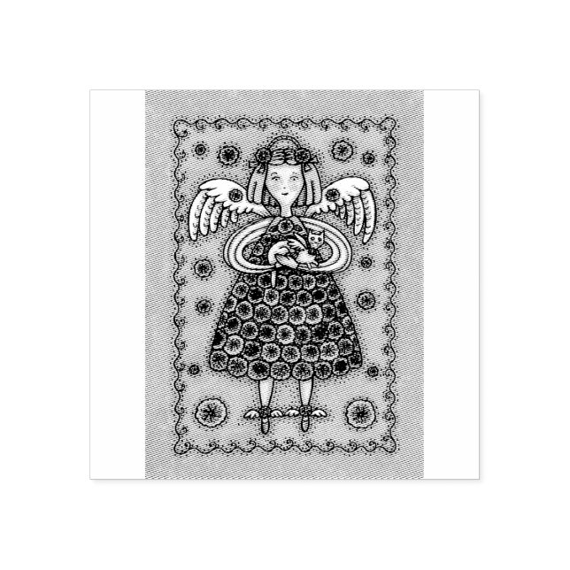 YO YO QUILT ANGEL & KITTEN RUBBER BRIEFMARKE *Benu Gummistempel (Prägung)