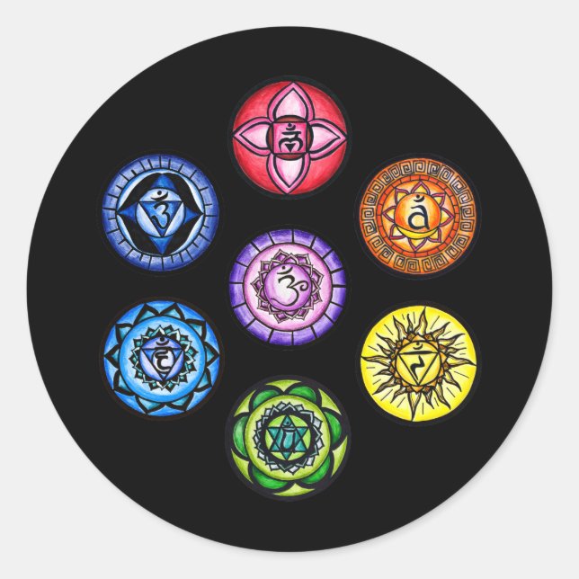Yoga - 7 Chakras Energy Runder Aufkleber (Vorderseite)