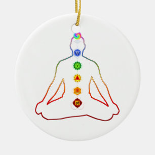 Yoga Asana Siddhasana Pose mit 7 Chakras Keramik Ornament