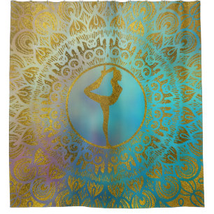 Yoga Asana Symbol in der GoldMandala Duschvorhang