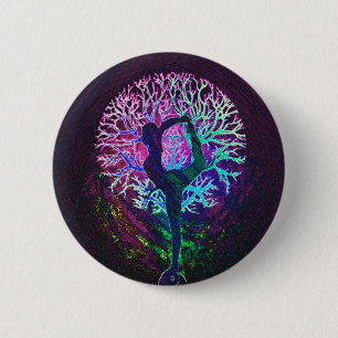 Yoga-Baum-Friedensregenbogen Button