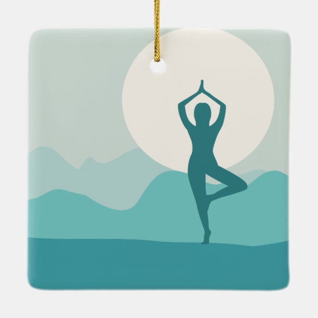 Yoga-Baum-Pose-Weihnachtsverzierung Keramikornament (Rückseite)