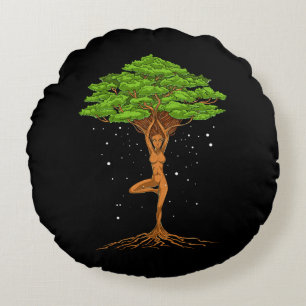 Yoga-Baum von Frauen Rundes Kissen