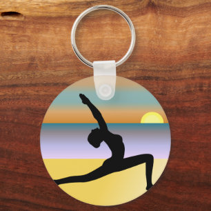 Yoga Beach Posing Silhouette Runde Schlüsselkette Schlüsselanhänger