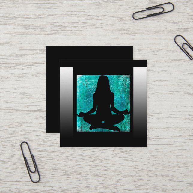 Yoga Business Cards für Türkis und Black Mediation Quadratische Visitenkarte (Vorderseite/Rückseite Beispiel)