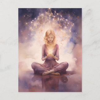 Yoga Celestius rosafarbene rosa blaue Wolken medit Postkarte