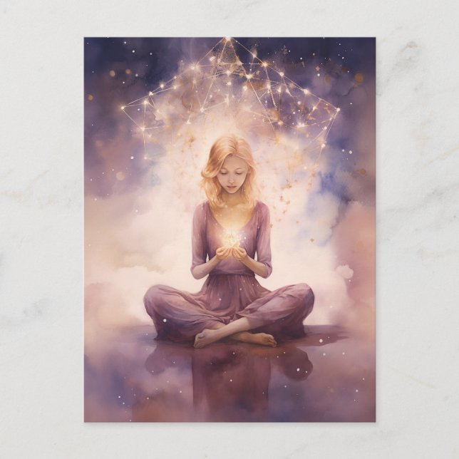 Yoga Celestius rosafarbene rosa blaue Wolken medit Postkarte (Vorderseite)