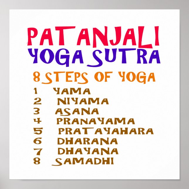 YOGA Checkliste : 8 Schritte PATANJALI SUTRA Poster (Vorne)