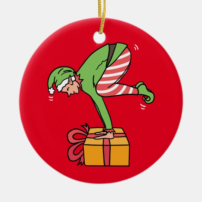 Yoga Christmas Elf Pose Keramik Ornament (Vorne)