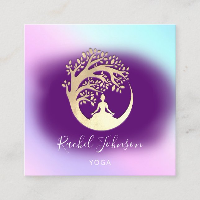 Yoga Classes School Logo Instructor QR Heal Violet Quadratische Visitenkarte (Vorderseite)