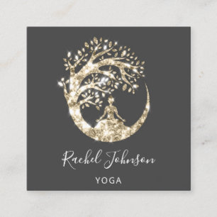 Yoga Classes School Logoinstruktor QR Black Gold Quadratische Visitenkarte