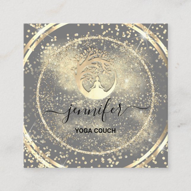 Yoga Couch Therapeut Logo QR Code Gold GlitterGray Quadratische Visitenkarte (Vorderseite)