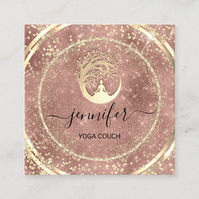 Yoga Couch Therapeut Logo QR Code Gold GlitterRose Quadratische Visitenkarte (Vorderseite)