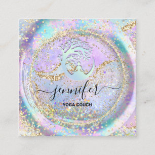 Yoga Couch Therapeut Logo QR Code Holograph Gold Quadratische Visitenkarte