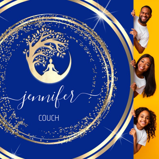 Yoga Couch Therapist Mindfulness QRCode Gold Blue Quadratische Visitenkarte (Von Creator hochgeladen)