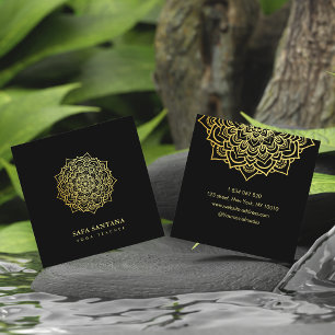 Yoga Doacher Black & Gold Mandala Quadratische Visitenkarte