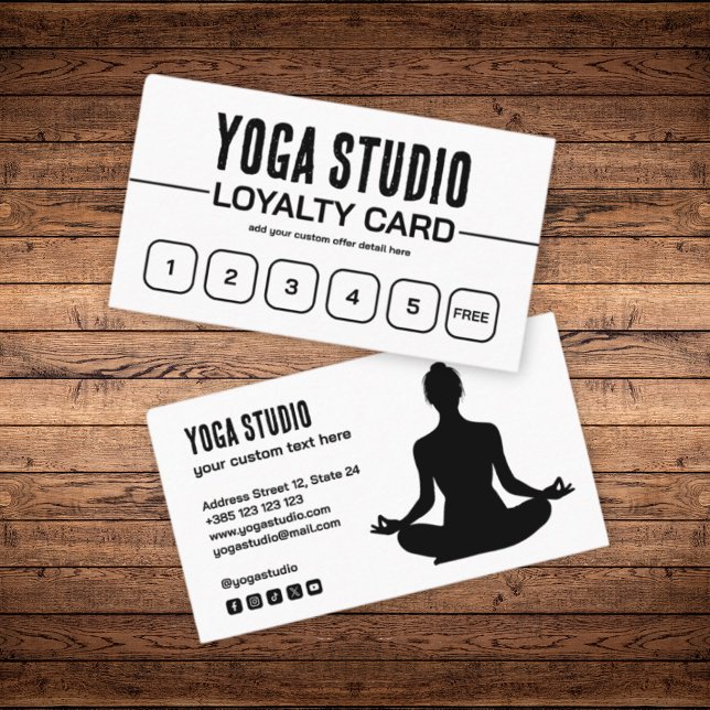 Yoga Einfache Schwarz-Weiß-Loyalitätskarte Treuekarte (Von Creator hochgeladen)