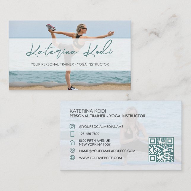Yoga-Fitness-Instuktor QR-Visitenkarte Visitenkarte (Vorne/Hinten)