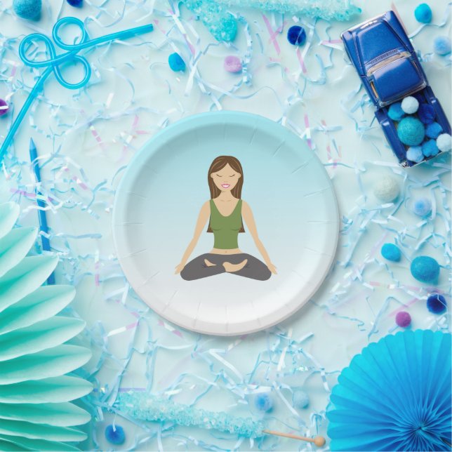 Yoga-Frau in der Pose Lotus Pappteller (Party)