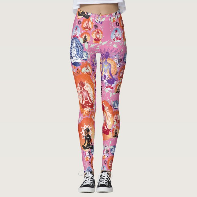 Yoga Frau in Medizin Pose Karma Pink Leggings (Vorderseite)