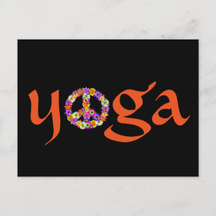 Yoga-Friedenszeichen-Blumen Postkarte