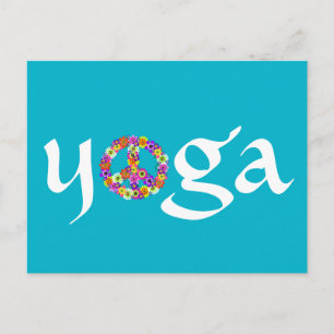 Yoga-Friedenszeichen-Blumen Postkarte