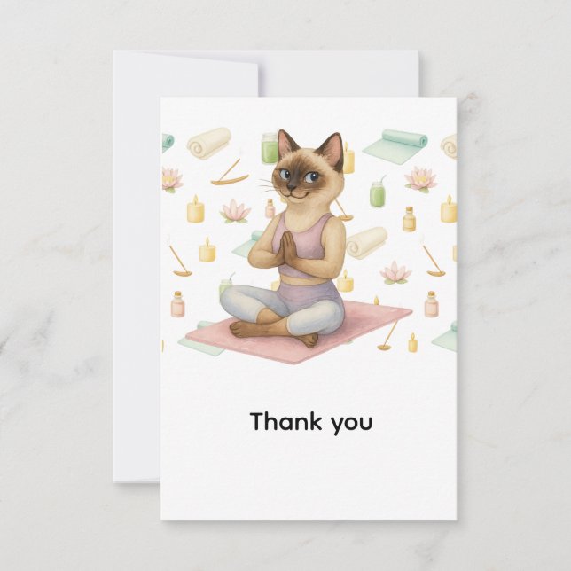 Yoga Geburtstagsparty für Siameskatzenliebhaber Dankeskarte (Vorderseite)