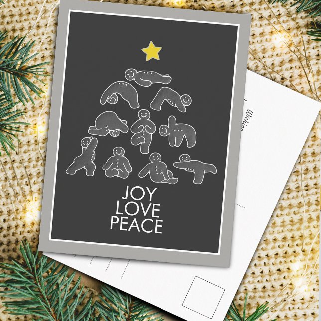 Yoga Gingerbread Joy Loy Peace Holiday Carte posta (Yoga Gingerbread Joy Love Peace Holiday Postcard)