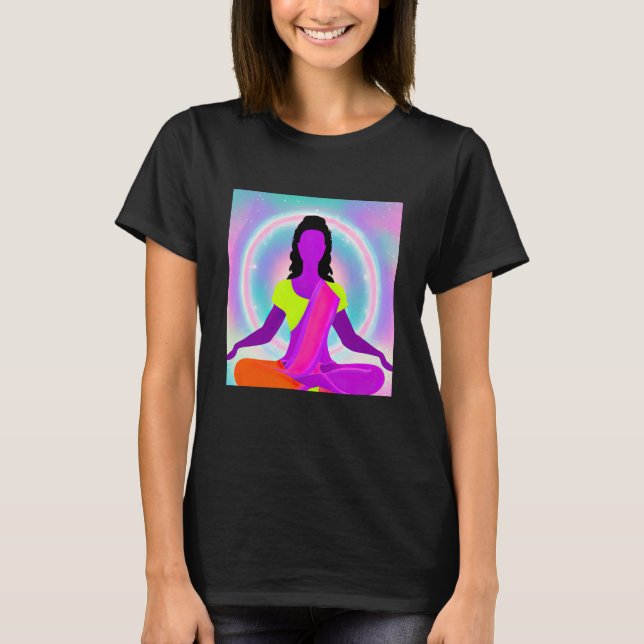 Yoga Girl Female Sun Salutation Meditation Chakra T-Shirt (Vorderseite)