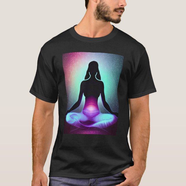Yoga Girl Female Sun Salutation Meditation Chakra T-Shirt (Vorderseite)