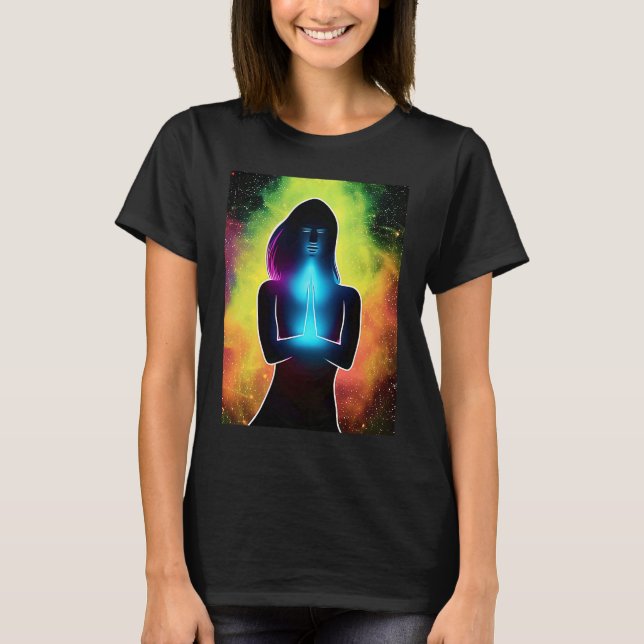 Yoga Girl Female Sun Salutation Meditation Chakra T-Shirt (Vorderseite)