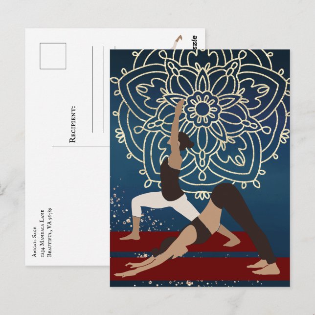 Yoga Gold, Blue und Red Mandala Personalisiert Postkarte (Vorne/Hinten)