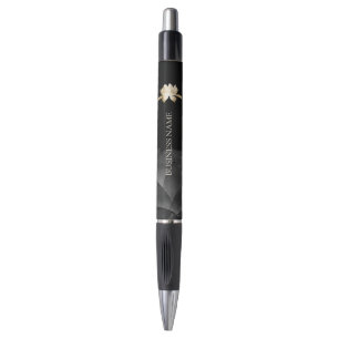 Yoga Gold Lotus Blume Black Floral Kugelschreiber