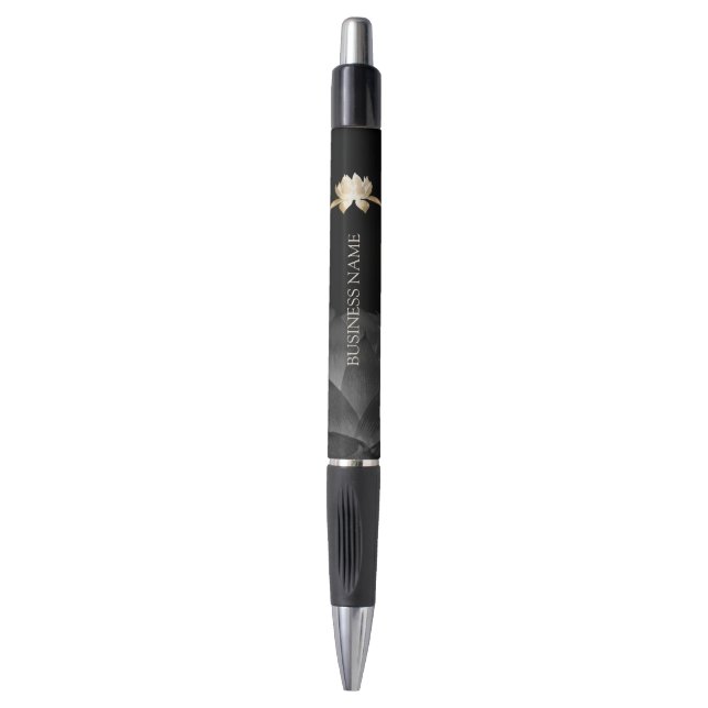 Yoga Gold Lotus Blume Black Floral Kugelschreiber (Vorderseite Vertikal)