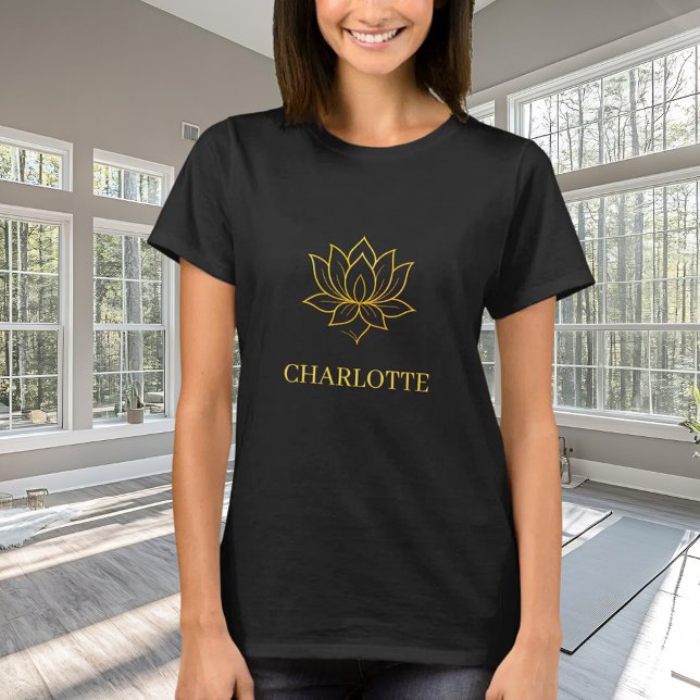 Yoga gold lotus flower name black T-Shirt (Von Creator hochgeladen)