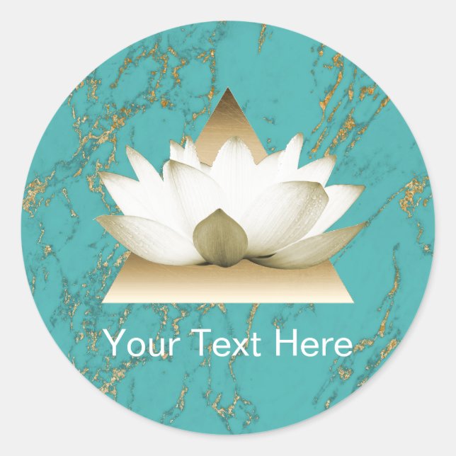 Yoga Gold Lotus Modernes Türkis & Gold Marmor Runder Aufkleber (Vorderseite)