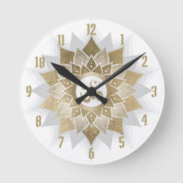 Yoga Gold Om Symbol Lotus Blume Mandala Runde Wanduhr