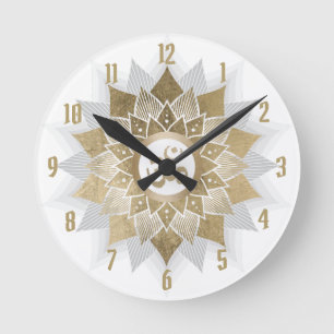 Yoga-Goldom-Symbol-Lotos-BlumeMandala Runde Wanduhr