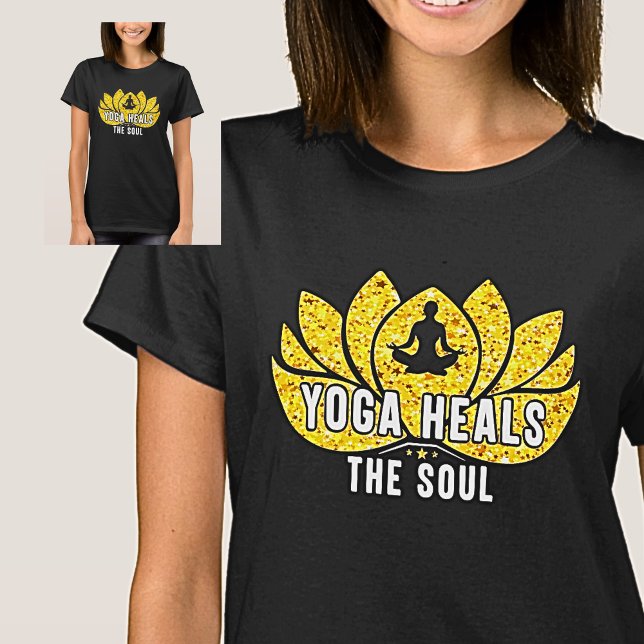 Yoga heilt das Soul Gold auf schwarzem T - Shirt (Von Creator hochgeladen)