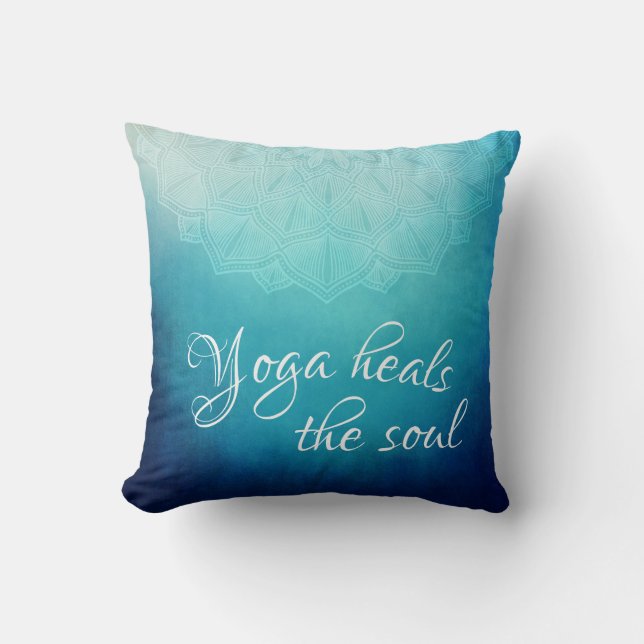 Yoga heilt den Soul-Text mit Blue Mandala Kissen (Vorderseite)